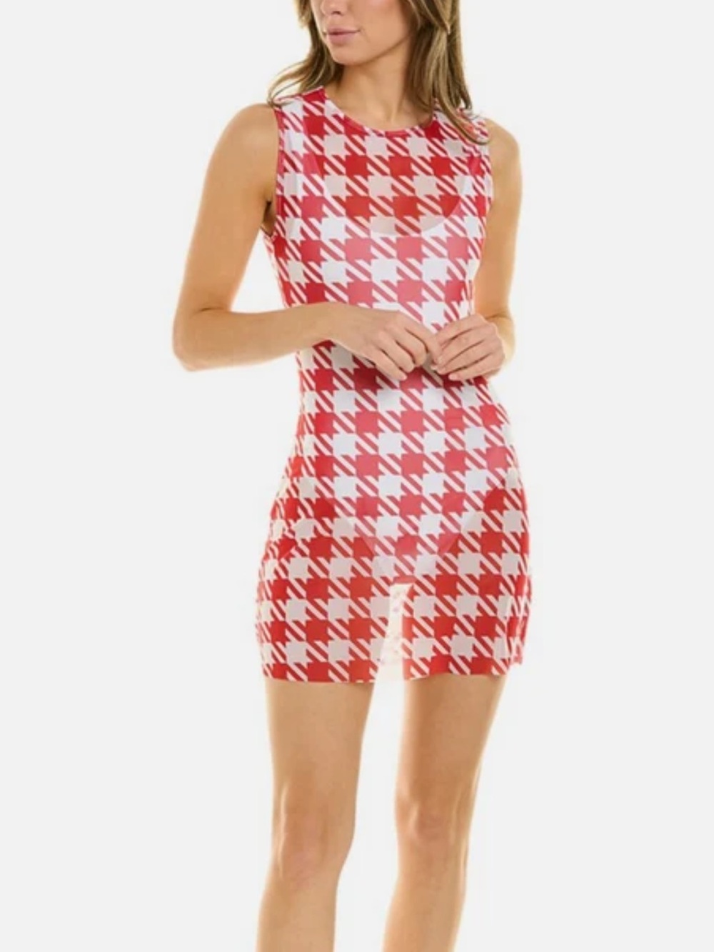 NWT WeWoreWhat Red and White Houndstooth Mini Dress Size XL - Picture 1 of 5